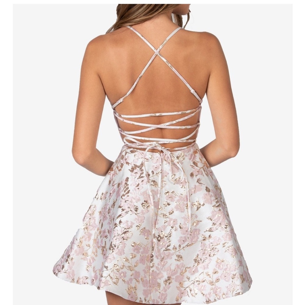 B Darlin Pink and Gray Backless Bustier Mini Dress